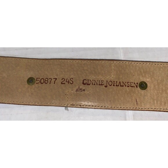 Ginnie Johansen Vintage Womans Leather Belt 24S Aztec Style Art Brown White EUC - Picture 5 of 8